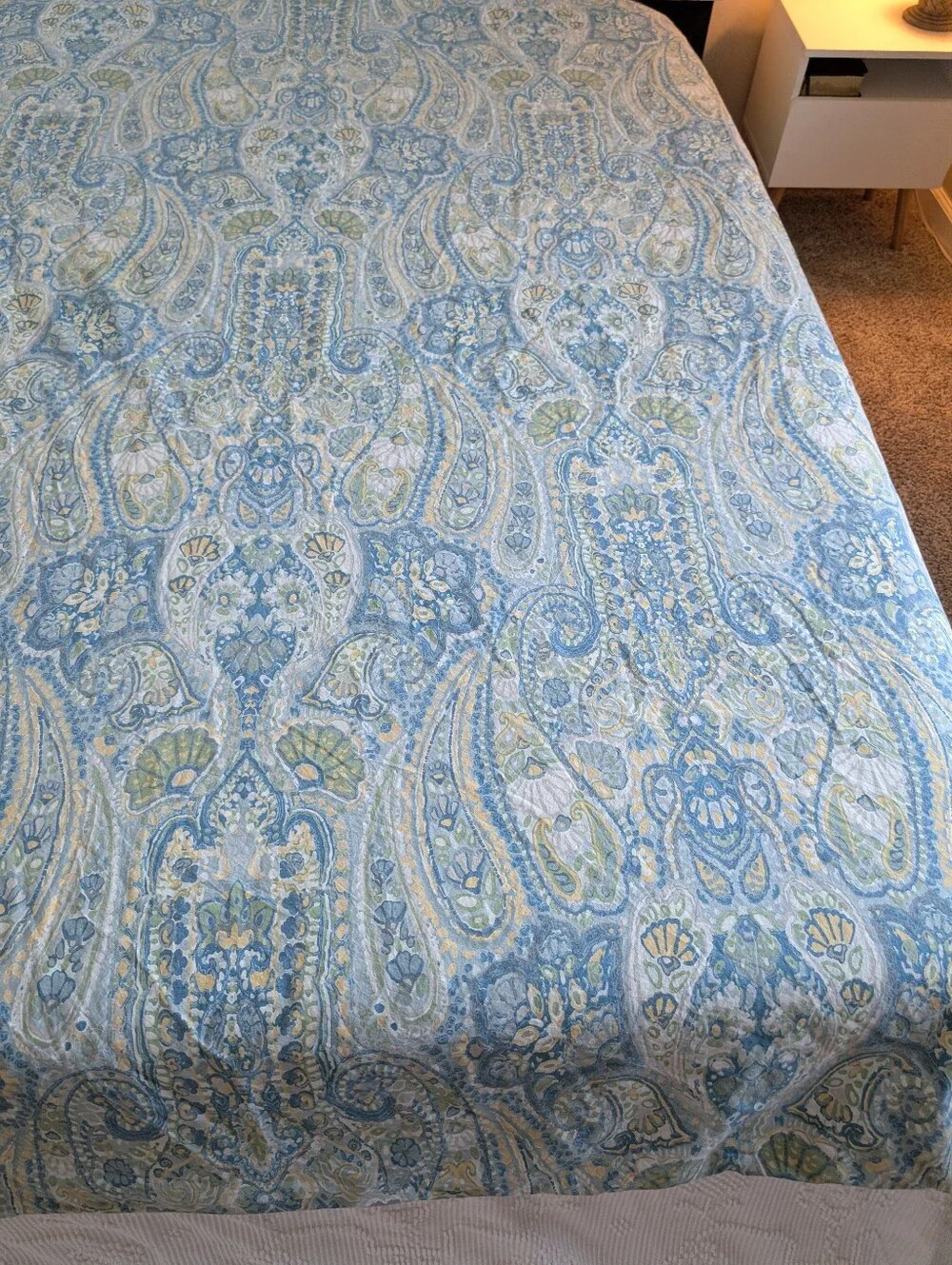 Pottery Barn Blue Green Paisley Cotton Full/Queen Duvet Cover 2012 Cooling